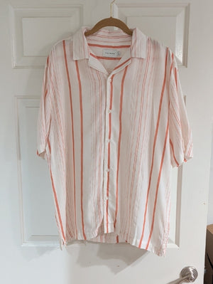 Topman White and Coral-Striped Short Sleeve Button-Down Shirt Men's Small
