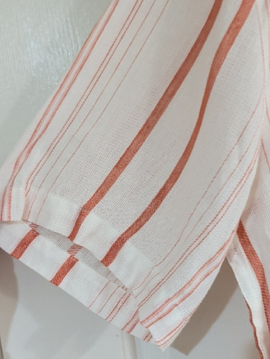 Topman White and Coral-Striped Short Sleeve Button-Down Shirt Men's Small