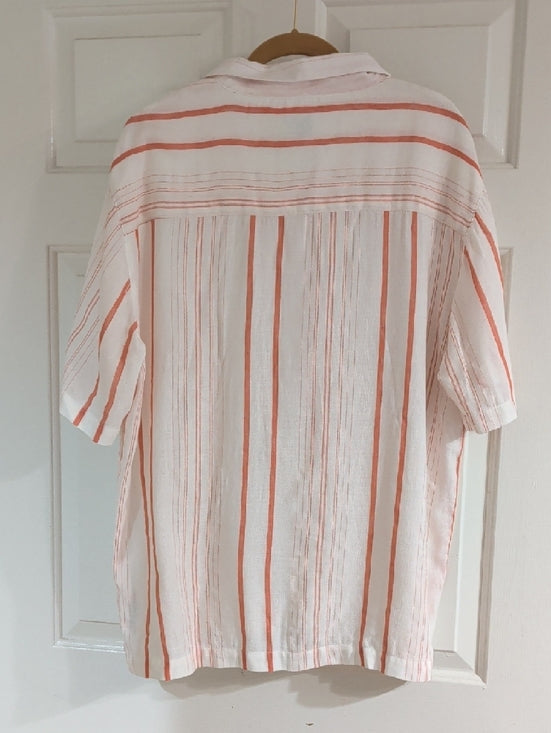 Topman White and Coral-Striped Short Sleeve Button-Down Shirt Men's Small