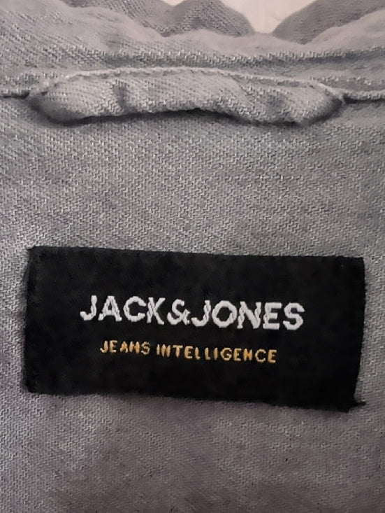 Jack & Jones Men's Gray Denim Peal Snap Button-Front Shirt Western Retro Large