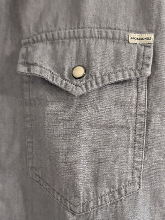 Jack & Jones Men's Gray Denim Peal Snap Button-Front Shirt Western Retro Large