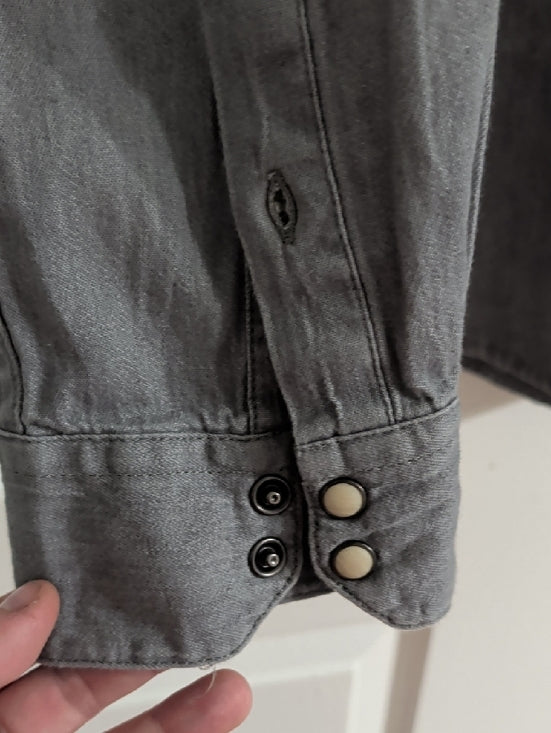 Jack & Jones Men's Gray Denim Peal Snap Button-Front Shirt Western Retro Large