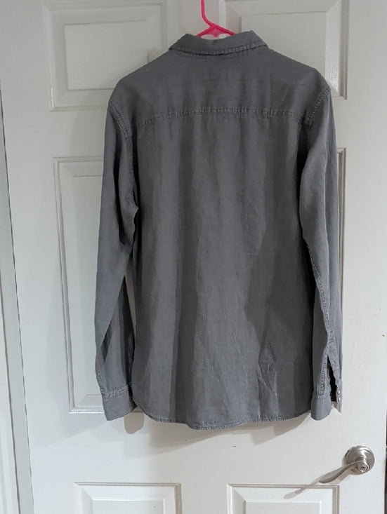 Jack & Jones Men's Gray Denim Peal Snap Button-Front Shirt Western Retro Large