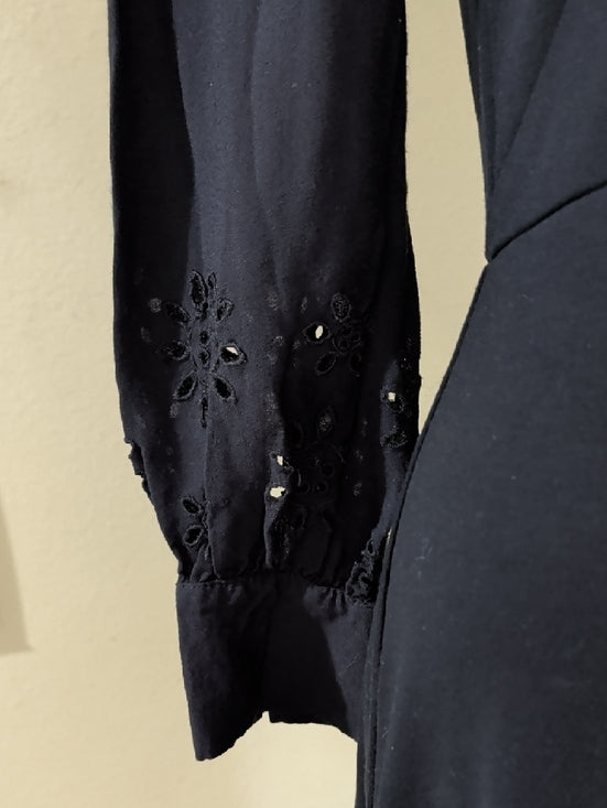 LOFT Dark Blue Long-Sleeve A-Line Dress with Eyelet Cut-Out Sleeve Detail Size 6
