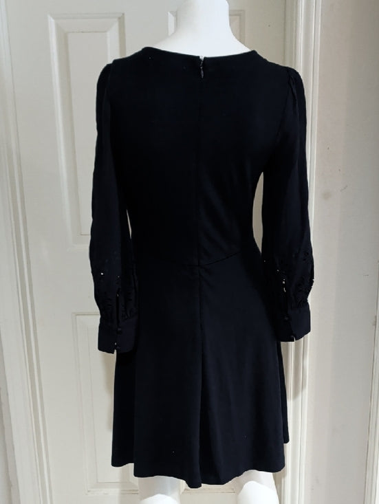 LOFT Dark Blue Long-Sleeve A-Line Dress with Eyelet Cut-Out Sleeve Detail Size 6