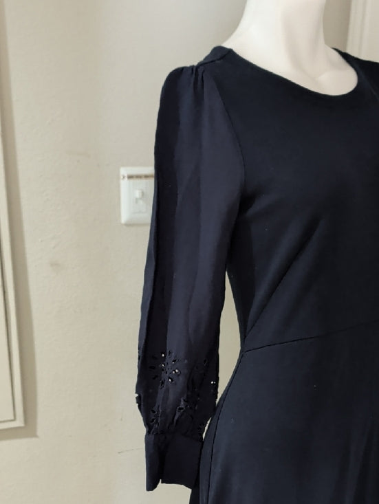 LOFT Dark Blue Long-Sleeve A-Line Dress with Eyelet Cut-Out Sleeve Detail Size 6