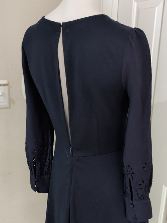 LOFT Dark Blue Long-Sleeve A-Line Dress with Eyelet Cut-Out Sleeve Detail Size 6