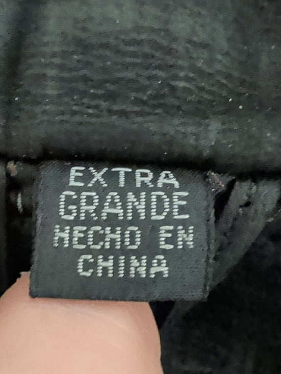 Vintage Black Leather Bomber Jacket with Ribbed Cuffs Men's XL