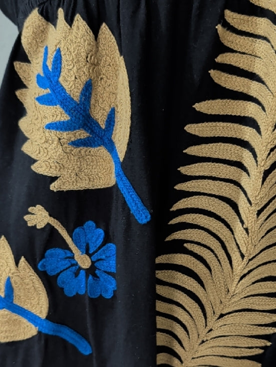 Pink and Silver Black Floral Embroidered Wrap Midi Dress Women's Medium