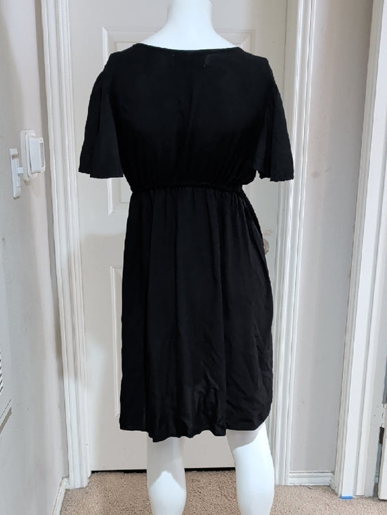 Pink and Silver Black Floral Embroidered Wrap Midi Dress Women's Medium