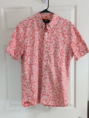 Jack Spade Coral and White Linen Short-Sleeve Button-Down Shirt Men's Medium
