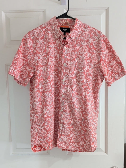 Jack Spade Coral and White Short-Sleeve Button-Down Shirt Men's Medium