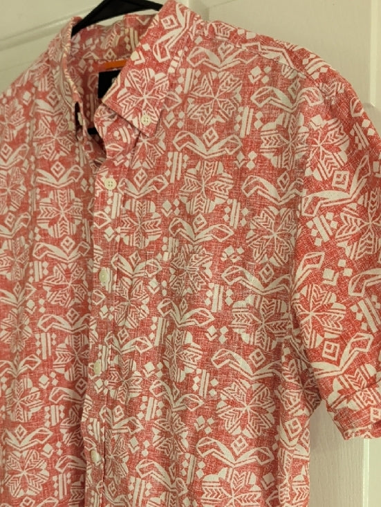 Jack Spade Coral and White Short-Sleeve Button-Down Shirt Men's Medium