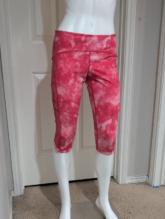 Lululemon Pink Tie-Dye Active Capri Leggings Mesh Zipper Pocket Large