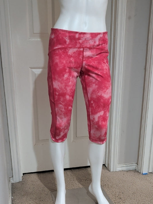 Lululemon Pink Tie-Dye Active Capri Leggings Mesh Zipper Pocket Large