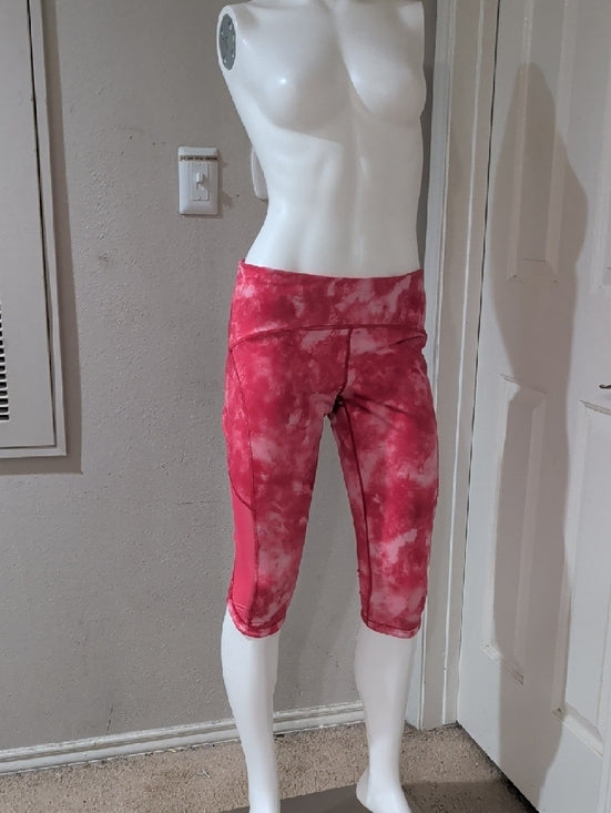 Lululemon Pink Tie-Dye Active Capri Leggings Mesh Zipper Pocket Large
