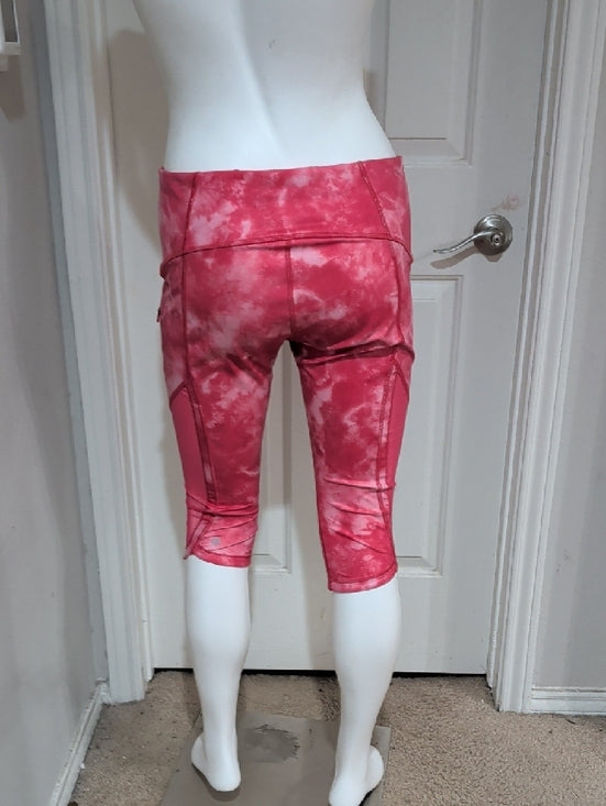 Lululemon Pink Tie-Dye Active Capri Leggings Mesh Zipper Pocket Large