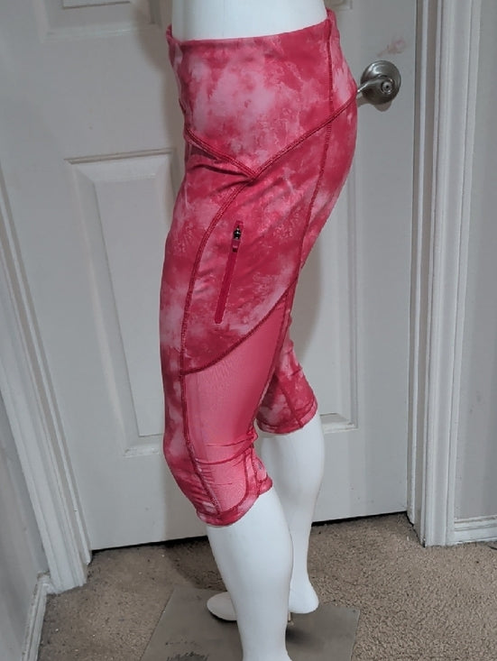 Lululemon Pink Tie-Dye Active Capri Leggings Mesh Zipper Pocket Large