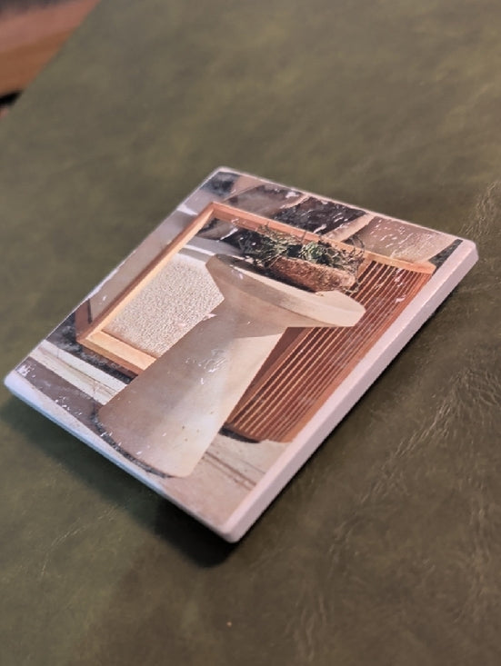 Decorative Art Print Ceramic Stool Photo Coaster Handmade MCM