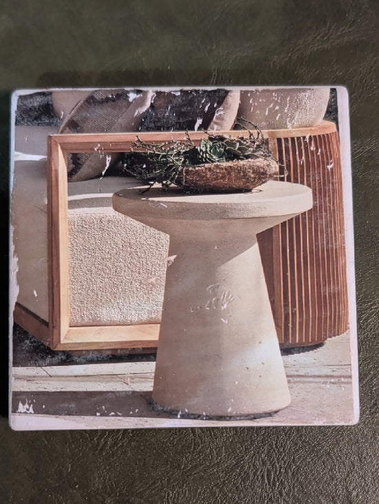 Decorative Art Print Ceramic Stool Photo Coaster Handmade MCM