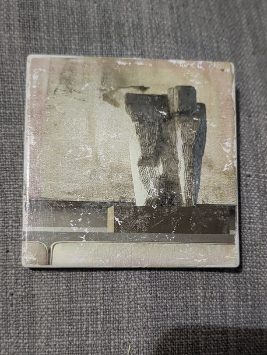 Abstract Neutral Toned Home Art Tile Coaster- Beige and Gray Handcrafted