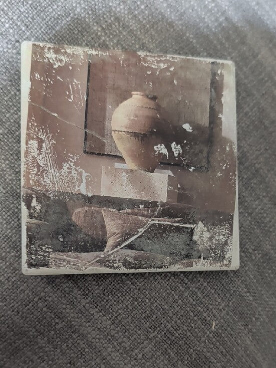 Vintage Ceramic Vase Print Tile Coaster- Earth Tones Handcrafted
