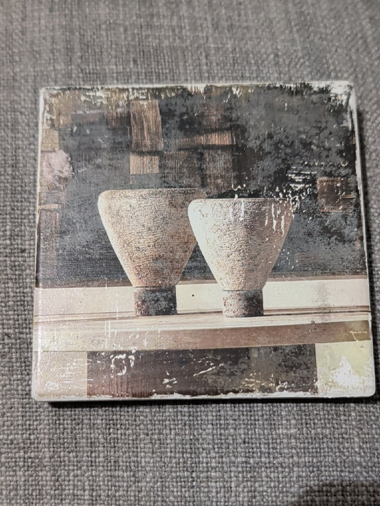Neutral Ceramic Vase Artwork Print Coaster - Beige & Brown Handcrafted