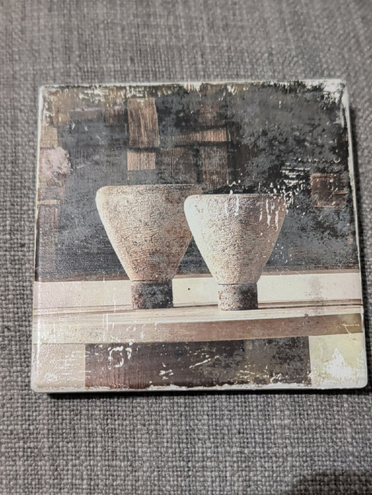 Neutral Ceramic Vase Artwork Print Coaster - Beige & Brown Handcrafted