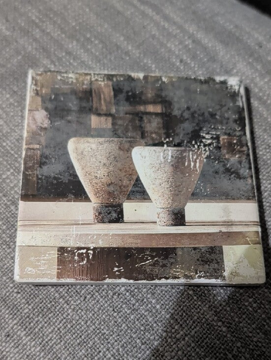 Neutral Ceramic Vase Artwork Print Coaster - Beige & Brown Handcrafted