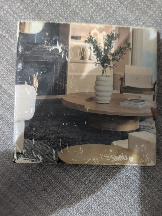 Neutral Living Room Decorative Art Tile Coaster with White Vase Accent Handmade