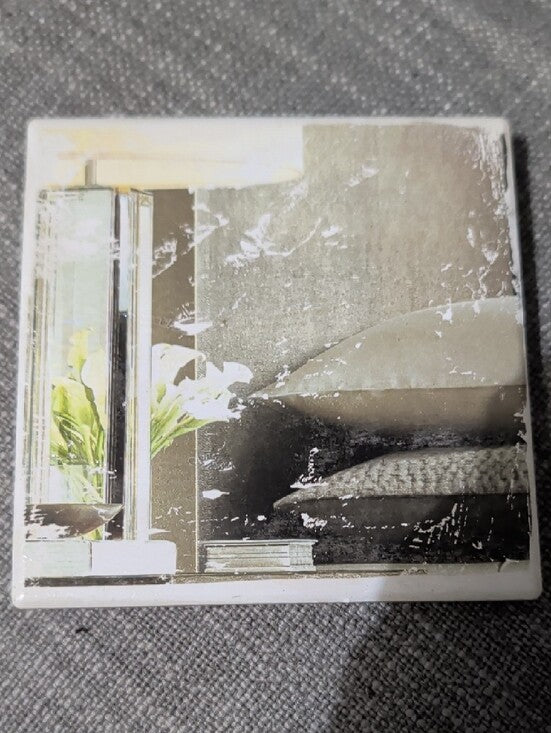 Decorative Ceramic Tile Coaster with Neutral Living Room Print Handcrafted