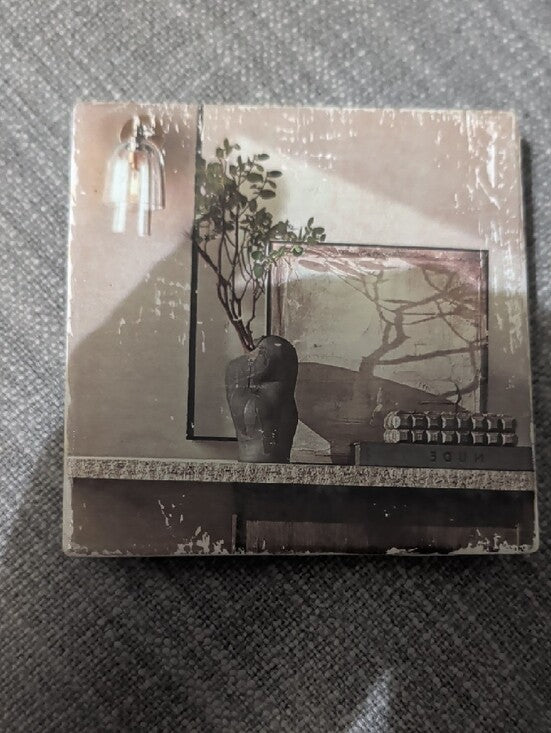 Vintage Style Art Tile Coaster with Neutral Still Life Handcrafted