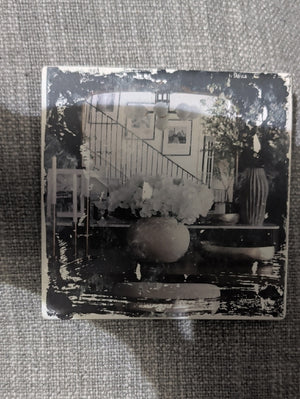 Black & White Decorative Photo Square Coaster - Floral Still Life Handcrafted