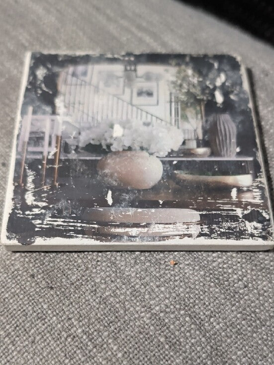Black & White Decorative Photo Square Coaster - Floral Still Life Handcrafted