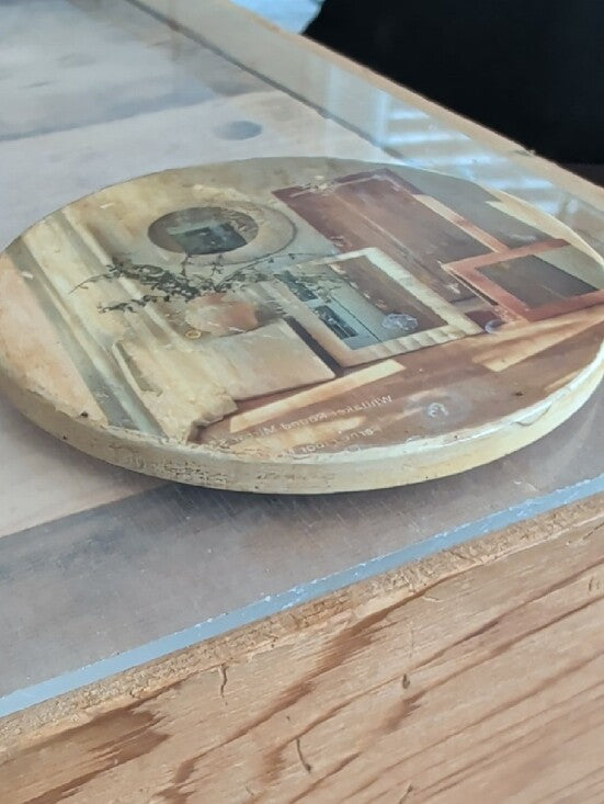 Decorative Round Ceramic Coaster with Neutral Interior Scene - Handcrafted