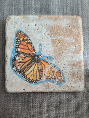 Handmade Orange Monarch Butterfly Stone Coaster