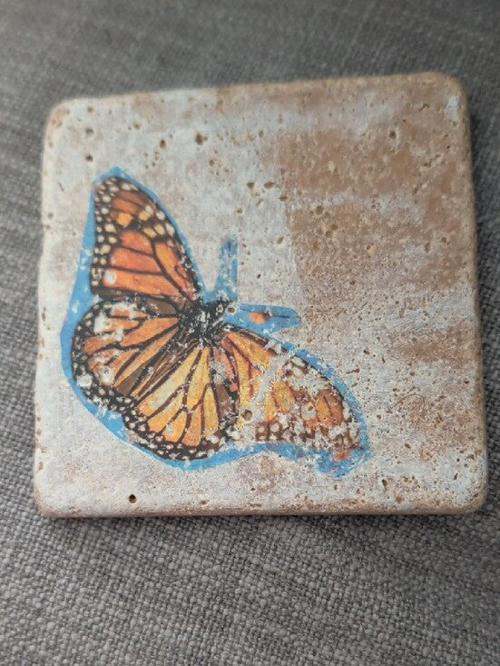 Handmade Orange Monarch Butterfly Stone Coaster
