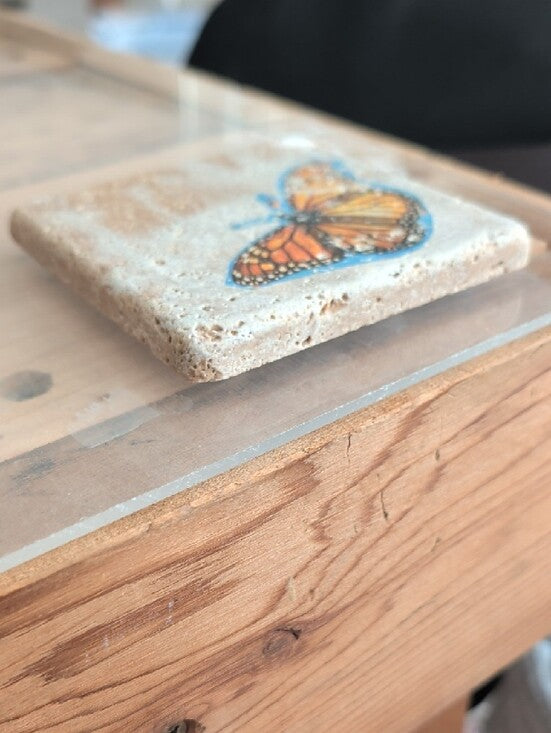 Handmade Orange Monarch Butterfly Stone Coaster