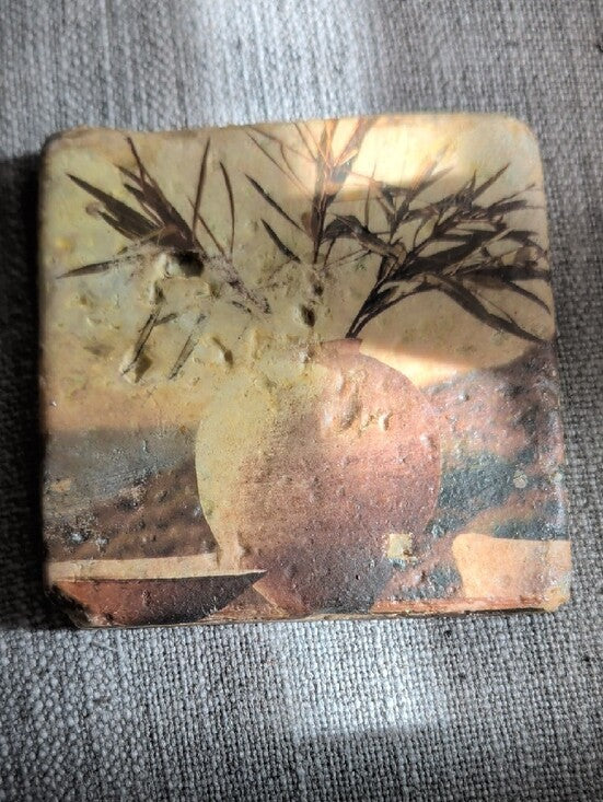 Vintage-Inspired Beige Ceramic Vase Stone Coaster - Handcrafted