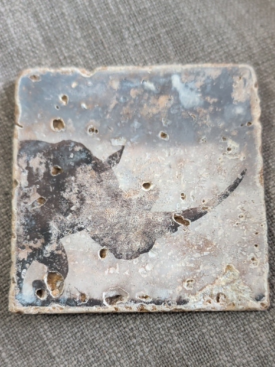 Rustic Trivet Coaster with Rhino Silhouette - Neutral Tones Handcrafted