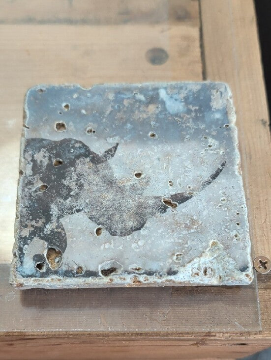 Rustic Trivet Coaster with Rhino Silhouette - Neutral Tones Handcrafted