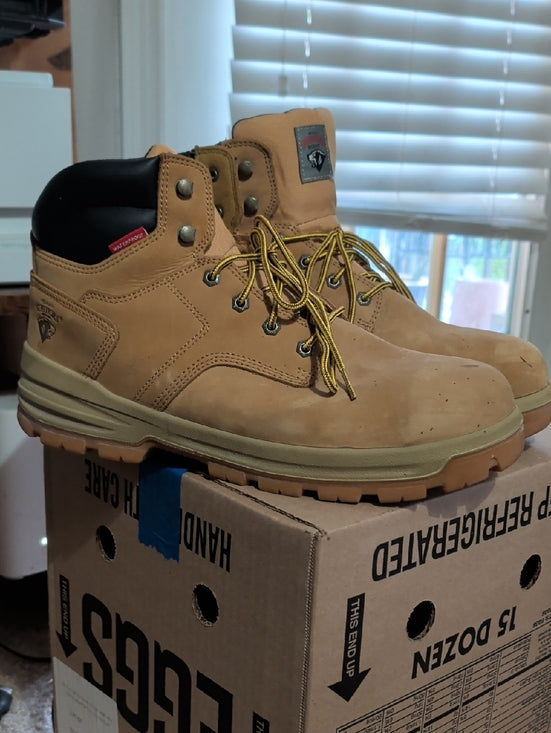 Herman Men's Tan Steel Toe Work Boots with Padded Collar and Lace-Up Support 14W