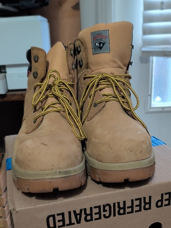 Herman Men's Tan Steel Toe Work Boots with Padded Collar and Lace-Up Support 14W