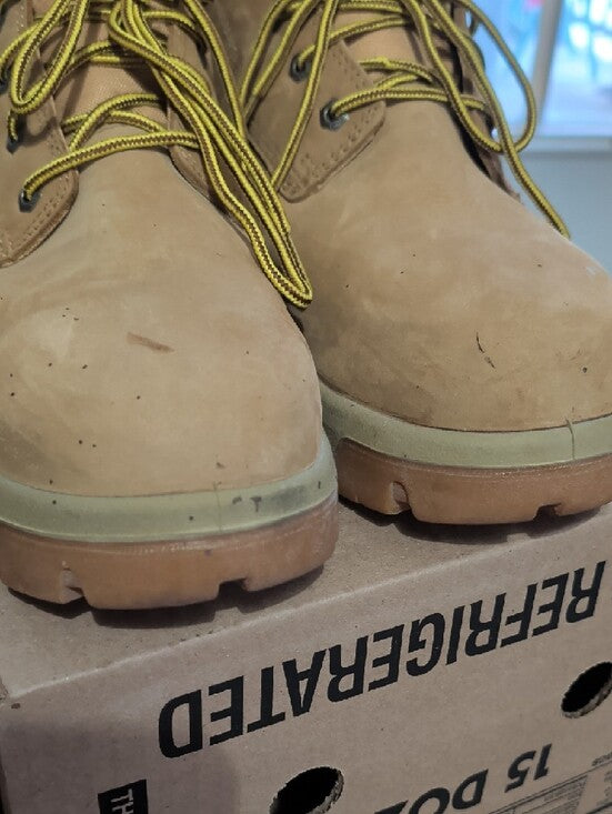 Herman Men's Tan Steel Toe Work Boots with Padded Collar and Lace-Up Support 14W