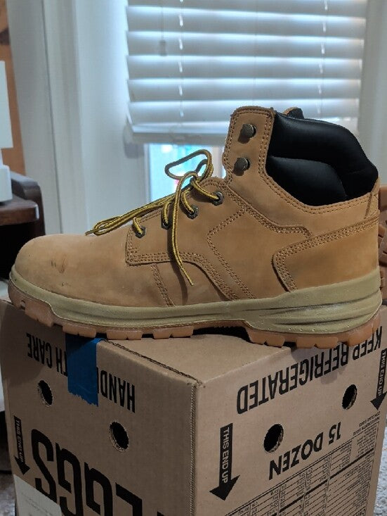Herman Men's Tan Steel Toe Work Boots with Padded Collar and Lace-Up Support 14W