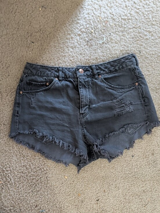 Divided Black Frayed Distressed Black Denim Women Shorts Size 8