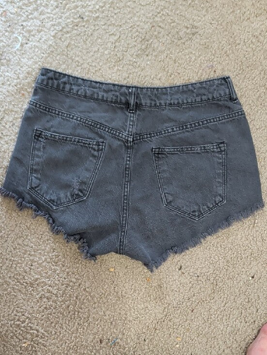 Divided Black Frayed Distressed Black Denim Women Shorts Size 8