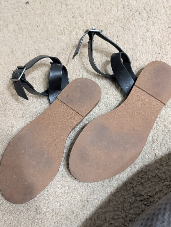 Madewell Black Leather Ankle-Tie Flat Sandals Women's 9