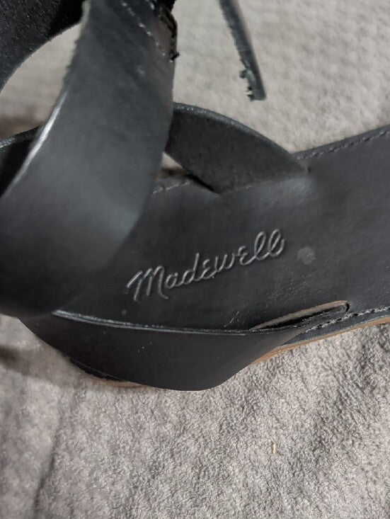 Madewell Black Leather Ankle-Tie Flat Sandals Women's 9