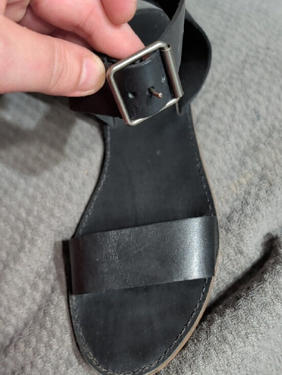 Madewell Black Leather Ankle-Tie Flat Sandals Women's 9